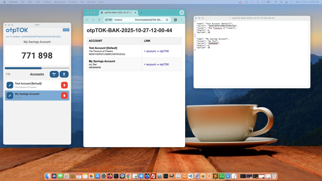 Account Backup Files MTML and JSON  MacOSX